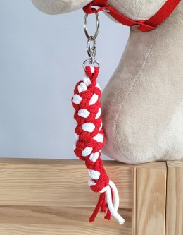 Zestaw do Hobby Horse: kantar A3 z białym futerkiem + uwiąz ze sznurka - biało-czerwony
