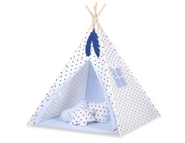 Namiot TIPI dla dzieci +mata + zawieszki pióra - Czarne gwiazdki/niebieski