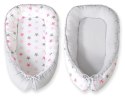 Kokon niemowlęcy dwustronny kojec otulacz Premium BOBONO- gwiazdy różowo-szare/szary