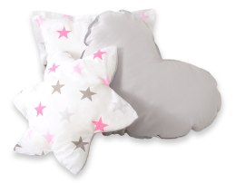 Namiot TIPI dla dzieci + mata + poduszki + zawieszki pióra - Gwiazdy różowo-szare/szary