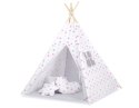 Namiot TIPI dla dzieci +mata + zawieszki pióra - Gwiazdy szaro-różowe/szary