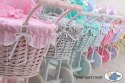 Wiklinowy wózek dla lalek wysoki z różową pościelką i wyściółką- szary