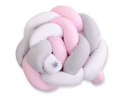 Ochraniacz warkocz pleciony do łóżeczka - biało-szaro-różowy
