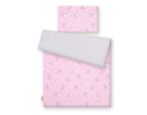 Pościel dla niemowląt 2-częściowa bawełniana - króliczki różowe/szary