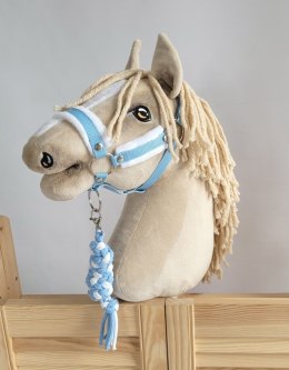 Zestaw do Hobby Horse: kantar A3 z białym futerkiem + uwiąz ze sznurka - biało-błękitny