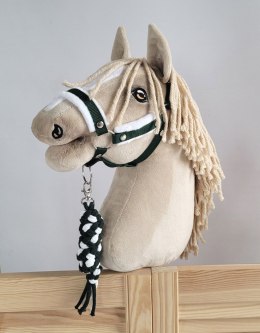 Zestaw do Hobby Horse: kantar A3 z białym futerkiem + uwiąz ze sznurka - biało-butelkowa zieleń