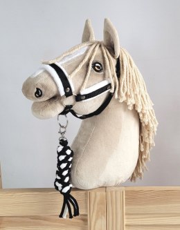 Zestaw do Hobby Horse: kantar A3 z białym futerkiem + uwiąz ze sznurka - biało-czarny