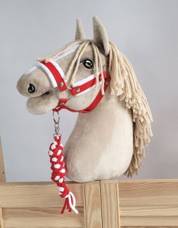 Zestaw do Hobby Horse: kantar A3 z białym futerkiem + uwiąz ze sznurka - biało-czerwony