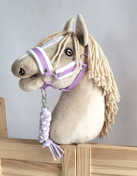 Zestaw do Hobby Horse: kantar A3 z białym futerkiem + uwiąz ze sznurka - biało-fioletowy