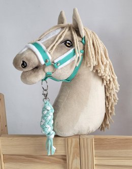 Zestaw do Hobby Horse: kantar A3 z białym futerkiem + uwiąz ze sznurka - biało-miętowy