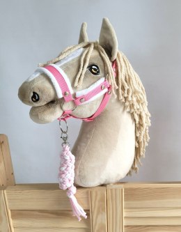 Zestaw do Hobby Horse: kantar A3 z białym futerkiem + uwiąz ze sznurka - biało-różowy