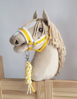 Zestaw do Hobby Horse: kantar A3 z białym futerkiem + uwiąz ze sznurka - biało-żółty