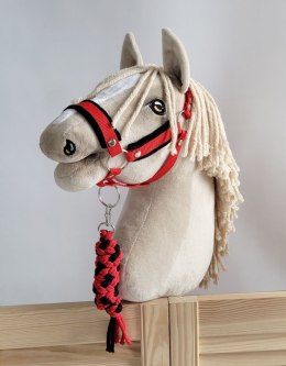 Zestaw do Hobby Horse: kantar A3 z czarnym futerkiem + uwiąz ze sznurka - czarno-czerwony
