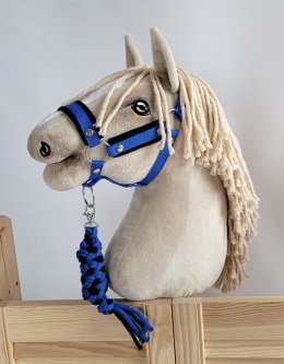 Zestaw do Hobby Horse: kantar A3 z czarnym futerkiem + uwiąz ze sznurka - czarno-niebieski