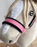 Zestaw do Hobby Horse: kantar A3 z czarnym futerkiem + uwiąz ze sznurka - czarno-różowy