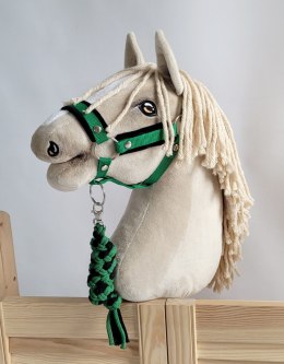 Zestaw do Hobby Horse: kantar A3 z czarnym futerkiem + uwiąz ze sznurka - czarno-zielony