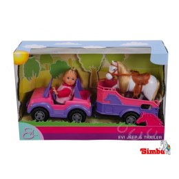 Simba Lalka Evi z koniem + jeep z przyczepa