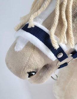 Zestaw do Hobby Horse: kantar A3 z białym futerkiem + uwiąz ze sznurka - biało-granatowy