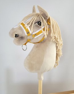 Zestaw do Hobby Horse: kantar A3 z białym futerkiem + uwiąz ze sznurka - biało-musztardowy