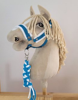 Zestaw do Hobby Horse: kantar A3 z białym futerkiem + uwiąz ze sznurka - biało-turkusowy