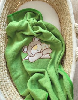 Kocyk polarowy dla niemowląt - Miś Barnaba zielony