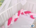 Ochraniacz warkocz pleciony do łóżeczka - biały-różowy-ciemnoróżowy
