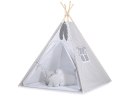 Namiot Tipi dla dzieci+ zawieszki pióra - Białe grochy na szarym